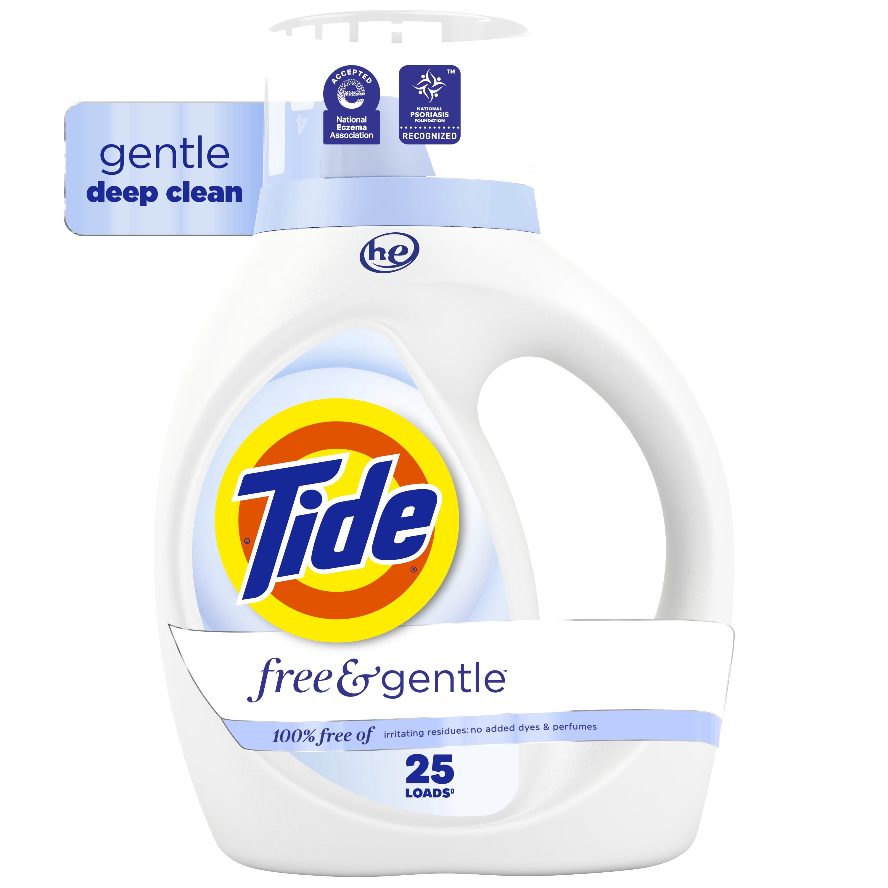 (2 pack) Tide Free & Gentle Laundry Detergent Liquid for Sensitive Skin, Hypoallergenic, Unscented, 34 fl oz, 25 Loads