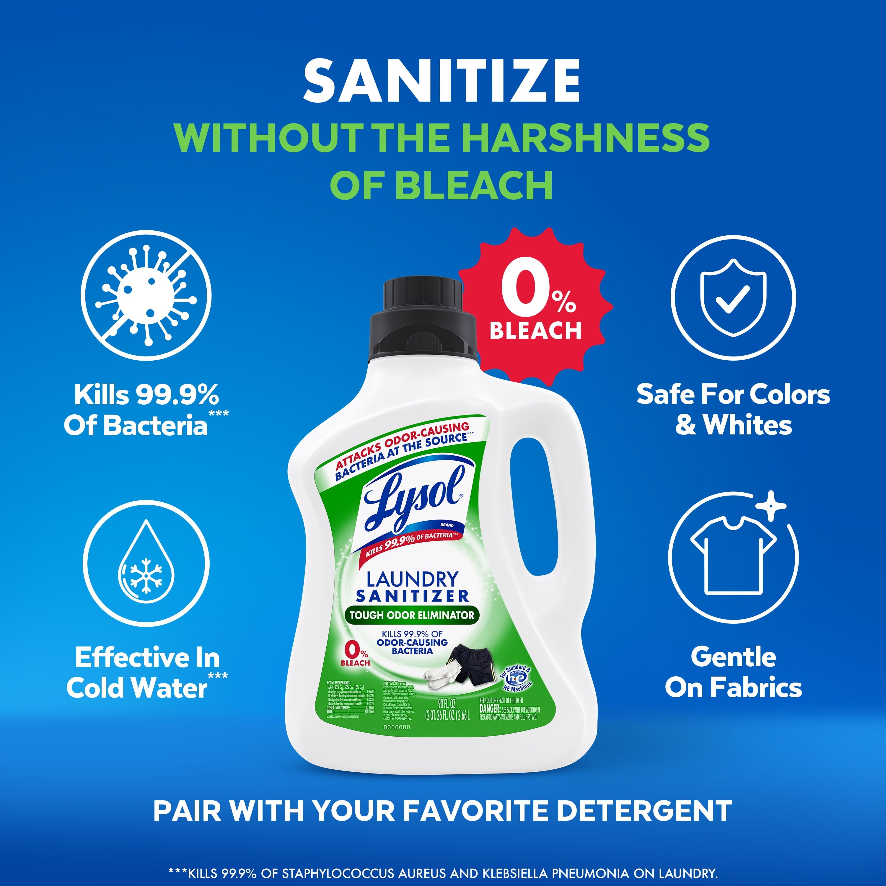 Lysol Tough Odor Eliminator Laundry Sanitizer Additive, 0% Bleach, Eliminates Odor Causing Bacteria, 41 fl oz