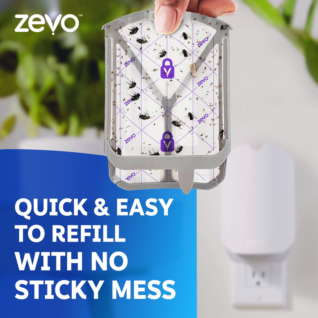 Zevo Flying Insect Indoor Fly Trap Full Size: Easy, Mess-Free Solution - Light Trap Catches & Kills House Flies, Fruit Flies, Gnats, & More (1 Plug in Device & 1 Cartridge)