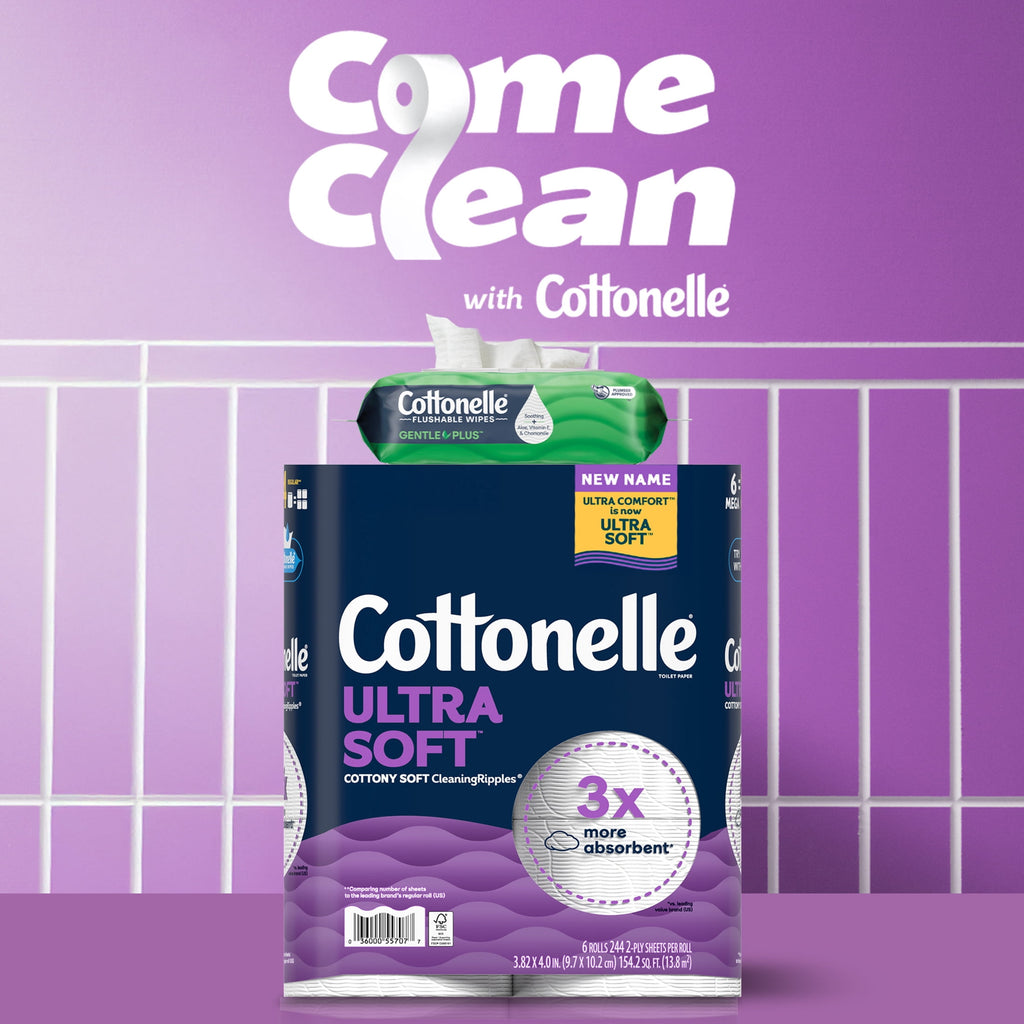 Cottonelle Ultra Soft Toilet Paper, Strong Toilet Tissue, 12 Mega Rolls