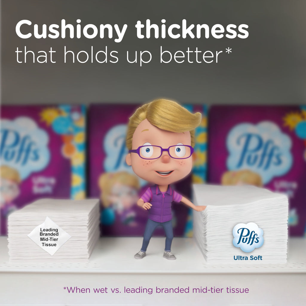 Puffs Ultra Soft Facial Tissues, Back-to-School Exclusive, 4 Rectangle Boxes, 124 Facial Tissues Per Box