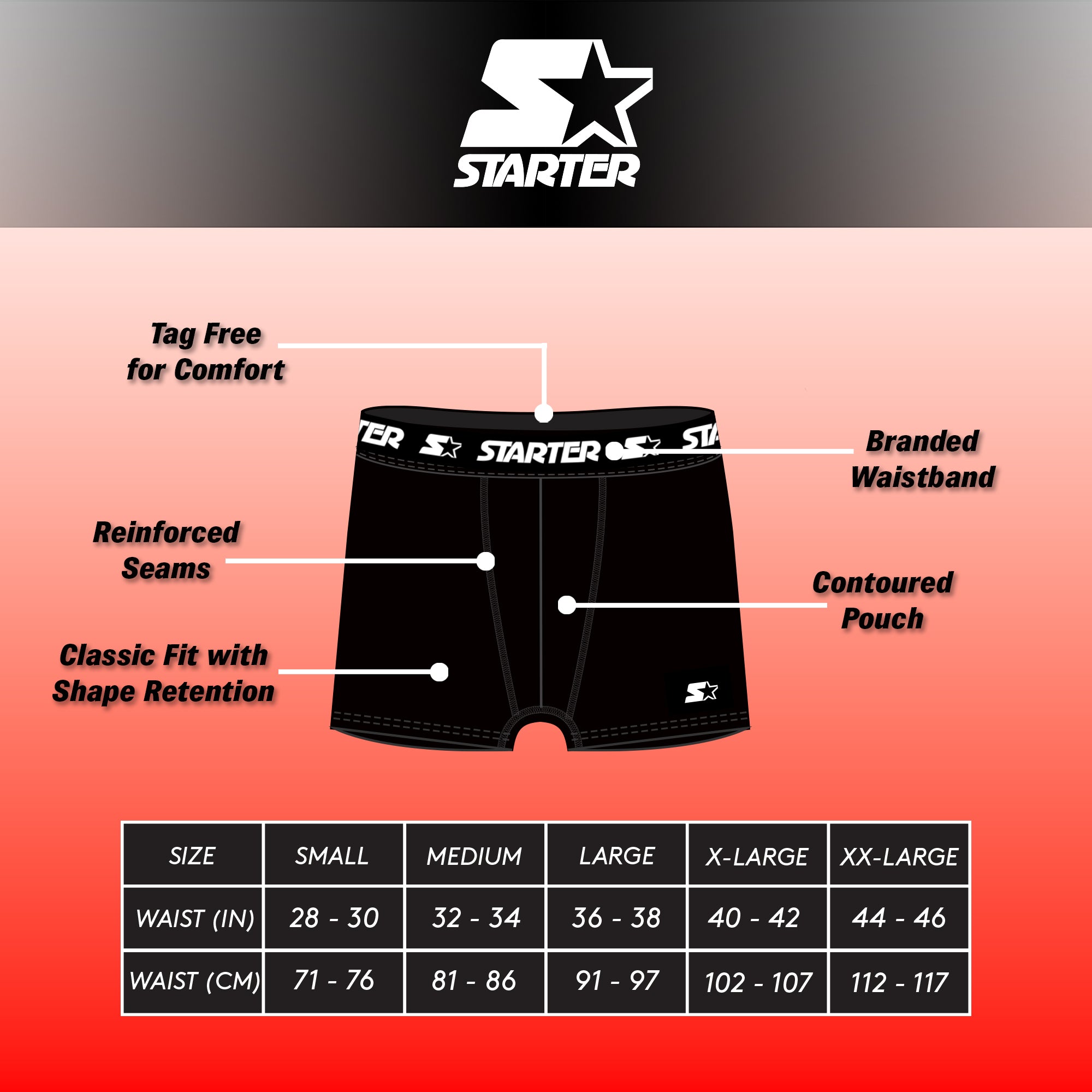 Starter Men’s Trunks Breathable Cotton Underwear Boxers for Men, Black XL 6-Pack