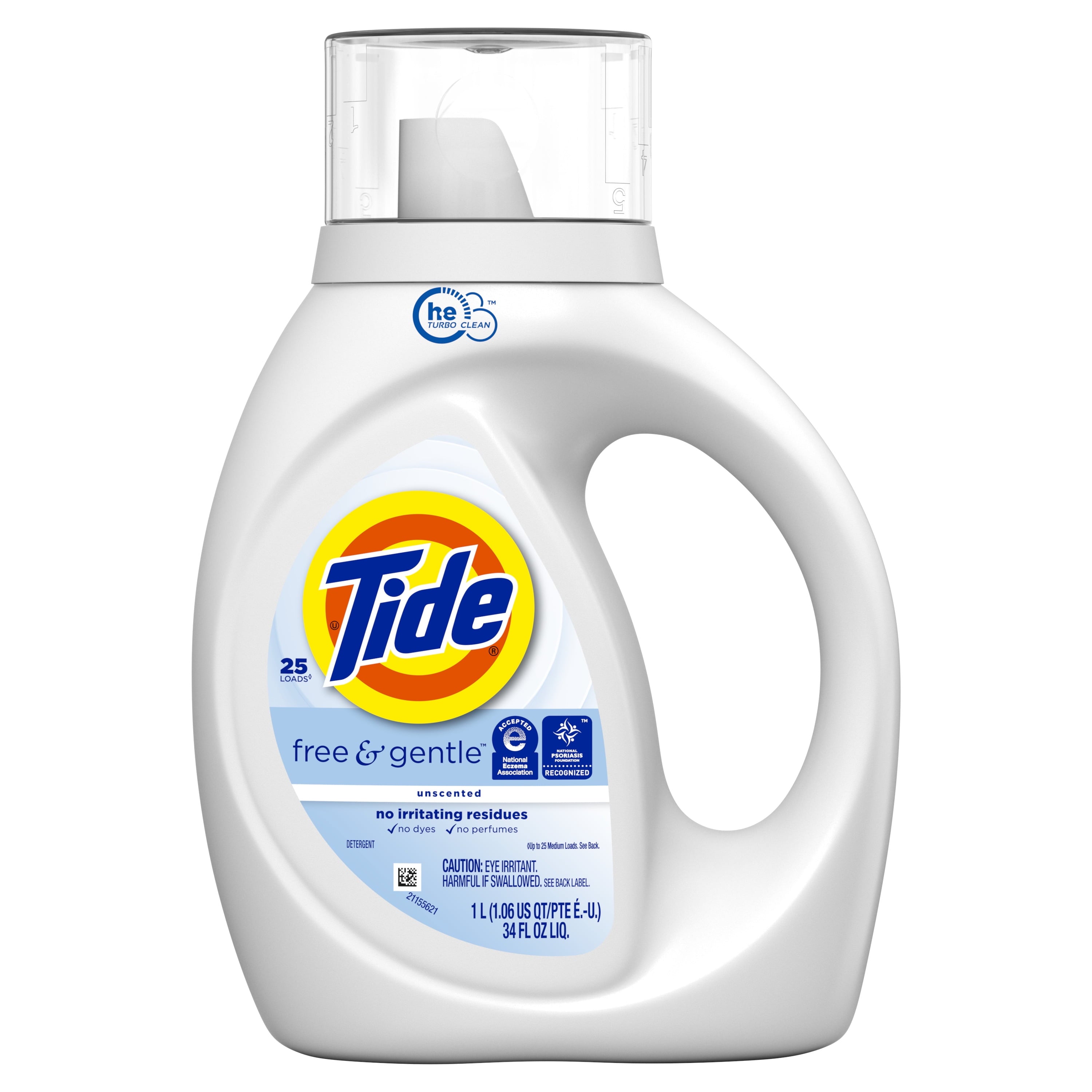 (2 pack) Tide Free & Gentle Laundry Detergent Liquid for Sensitive Skin, Hypoallergenic, Unscented, 34 fl oz, 25 Loads