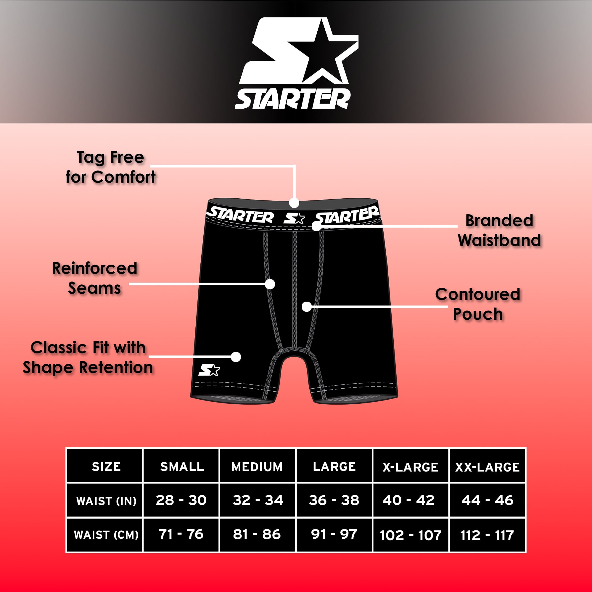 Starter Men's and Big Men’s Stretch Cotton Boxer Briefs, 6-Pack, Sizes S-5X