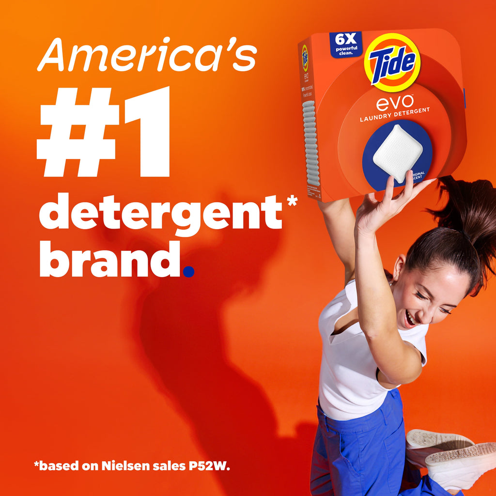 (4 pack) Tide Evo Laundry Detergent Tiles, 100% Concentrated, 6X Cleaning Power, Spring Blast Scent, 16 Count