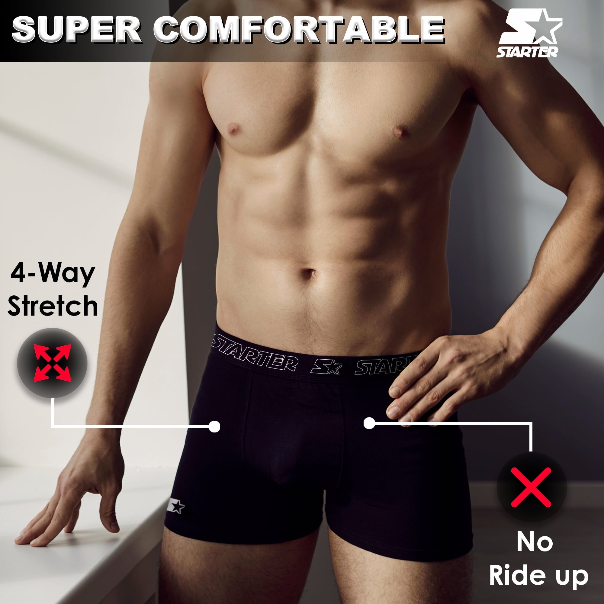 Starter Men's and Big Men’s Stretch Cotton Boxer Briefs, 6-Pack, Sizes S-5X