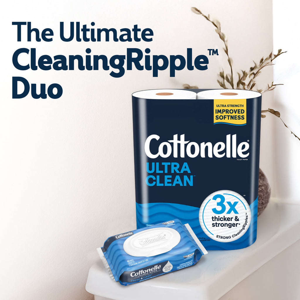 Cottonelle Ultra Clean Toilet Paper, Strong Toilet Tissue, 12 Mega Rolls