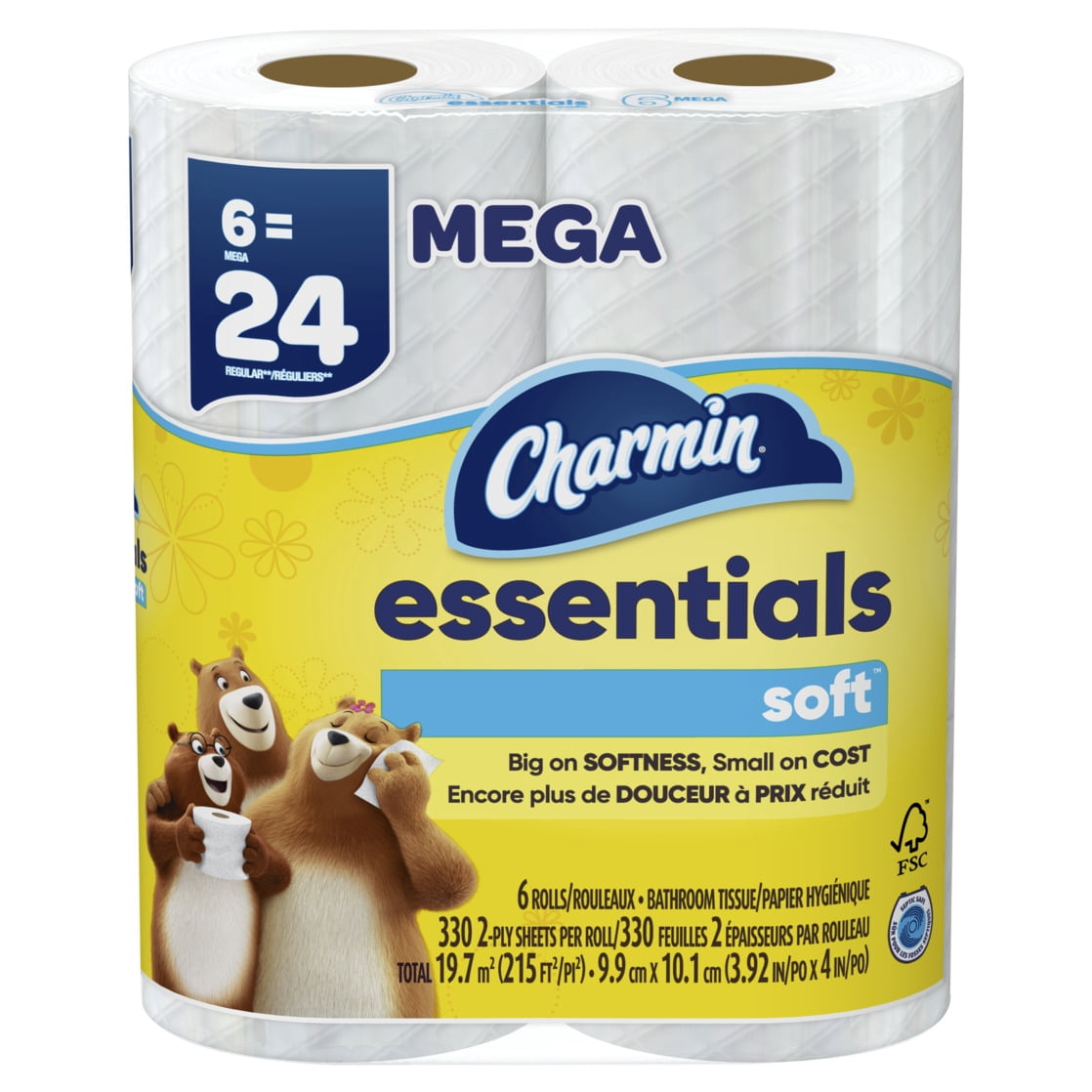 Charmin Essentials Soft Toilet Paper 12 Mega Rolls, 330 Sheets Per Roll