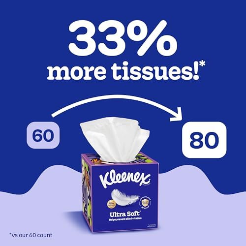 Kleenex Ultra Soft Facial Tissues, 8 Cube Boxes, 80 Tissues per Box, 3-Ply, Packaging May Vary