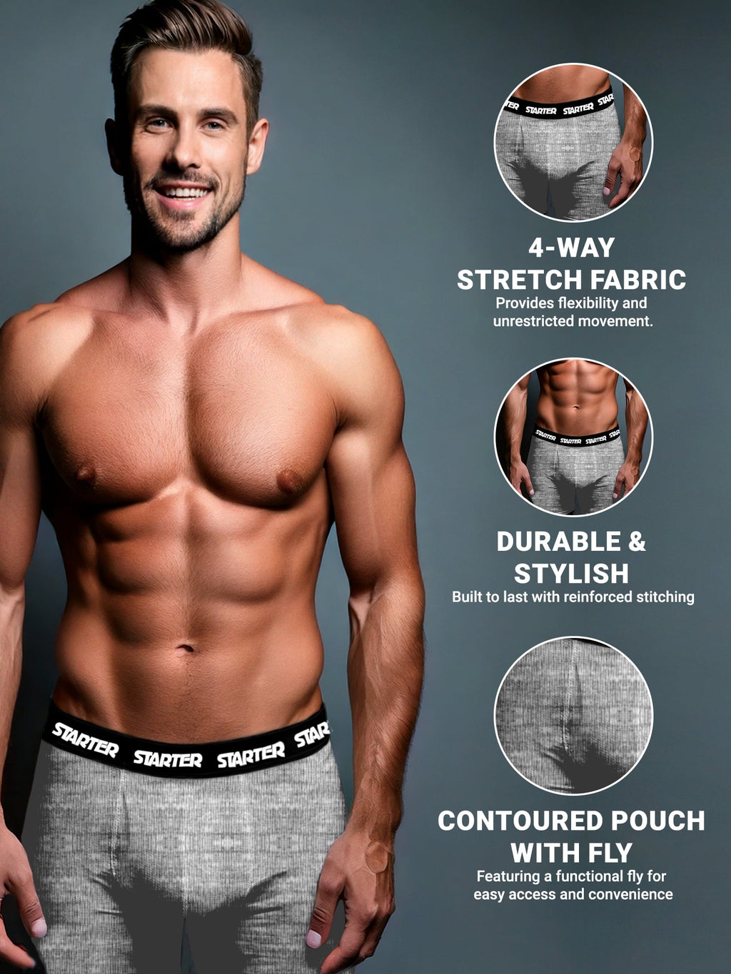 Starter Men's and Big Men’s Stretch Cotton Boxer Briefs, 6-Pack, Sizes S-5X