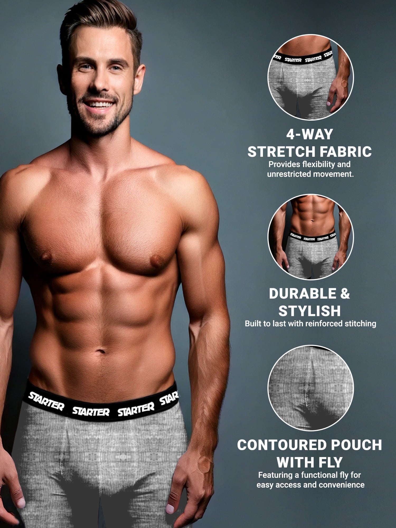 Starter Men's and Big Men’s Stretch Cotton Boxer Briefs, 6-Pack, Sizes S-5X