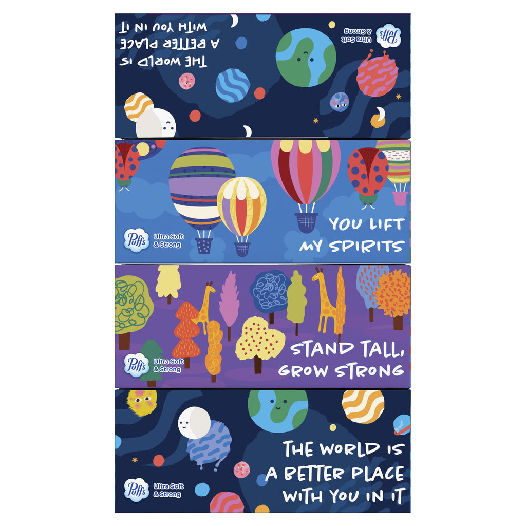Puffs Ultra Soft Facial Tissues, Back-to-School Exclusive, 4 Rectangle Boxes, 124 Facial Tissues Per Box