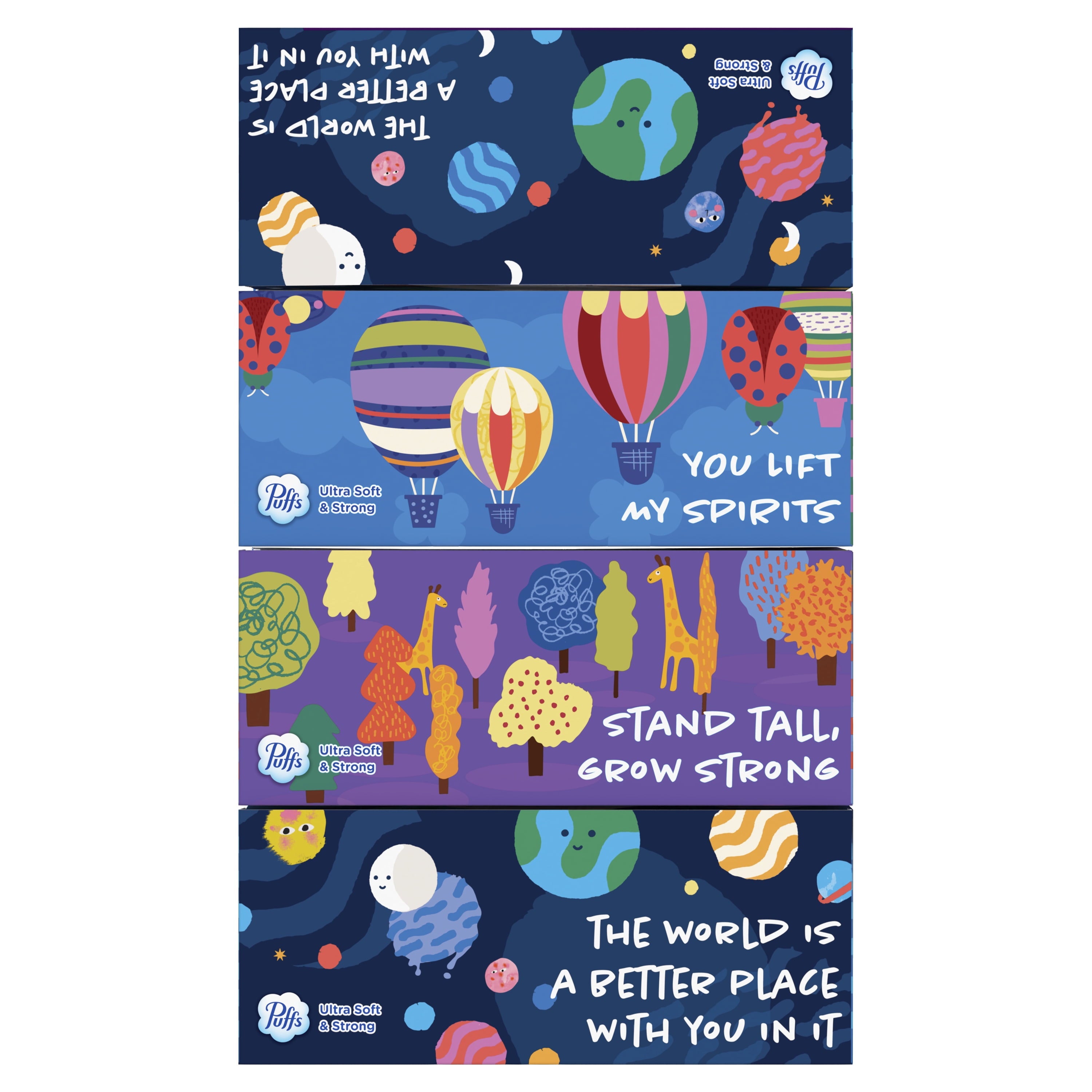 Puffs Ultra Soft Facial Tissues, Back-to-School Exclusive, 4 Rectangle Boxes, 124 Facial Tissues Per Box