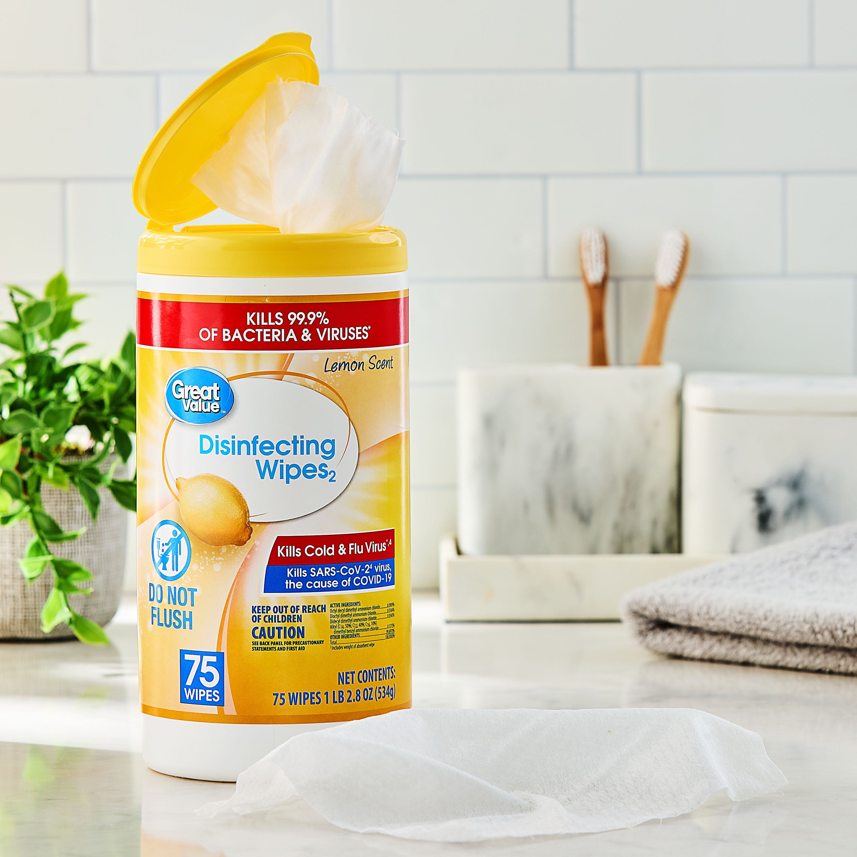 Great Value Lemon Scent Disinfecting Wipes, 1 Lbs, 5.5 oz, 75 Count