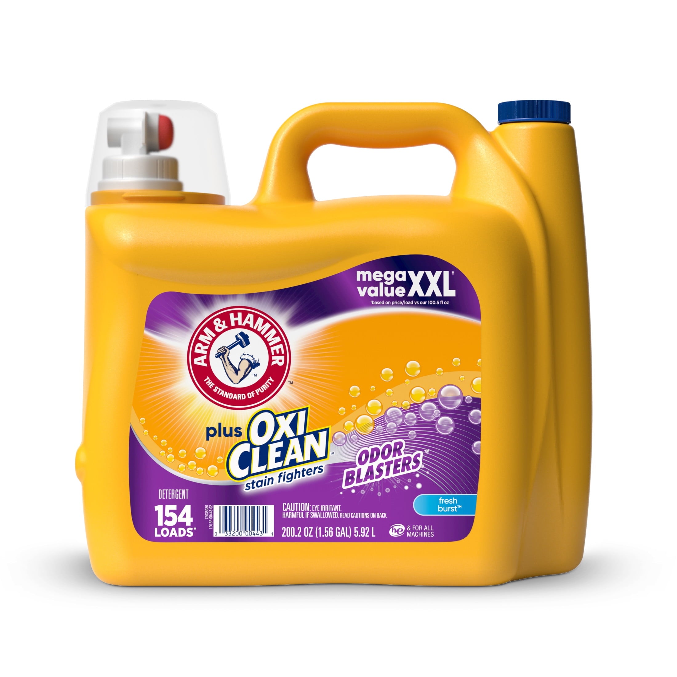 ARM & HAMMER Plus OxiClean with Odor Blasters Liquid Laundry Detergent, Fresh Burst, 200.2 Fl Oz