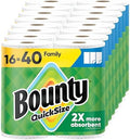 Bounty Paper Towels Quick Size, White, 16 Family Rolls = 40 Regular Rolls