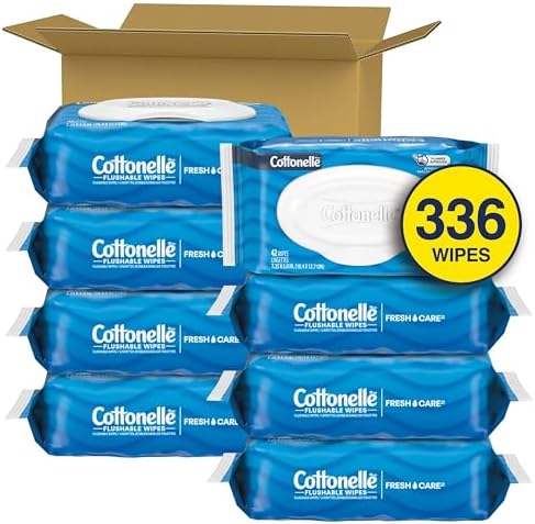 Cottonelle Fresh Feel Flushable Wet Wipes, Adult Wet Wipes, 8 Flip-Top Packs, 42 Wipes Per Pack (336 Total Wipes), Packaging May Vary