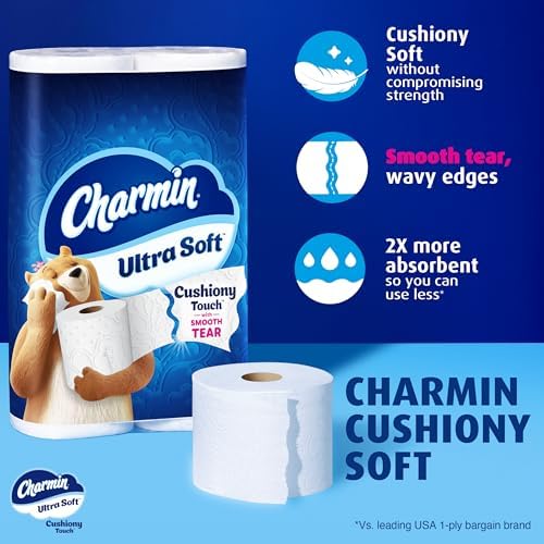 Charmin Ultra Soft Cushiony Touch Toilet Paper, 30 Family Mega = 153 Regular Rolls, 2-Ply, White