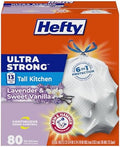 Hefty Ultra Strong 13 Gallon Trash Bags, Tall Kitchen, Drawstring Closure, Odor Control, White, Lavender, Sweet Vanilla, 80 Count