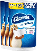 Charmin Ultra Soft Cushiony Touch Toilet Paper, 30 Family Mega = 153 Regular Rolls, 2-Ply, White