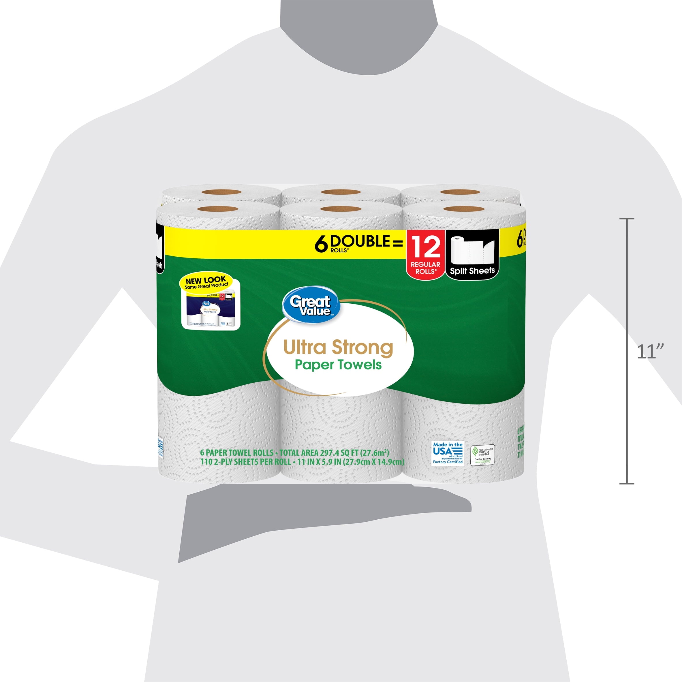 Great Value Ultra Strong Paper Towels, White, 12 Double Rolls, 1320 Sheets