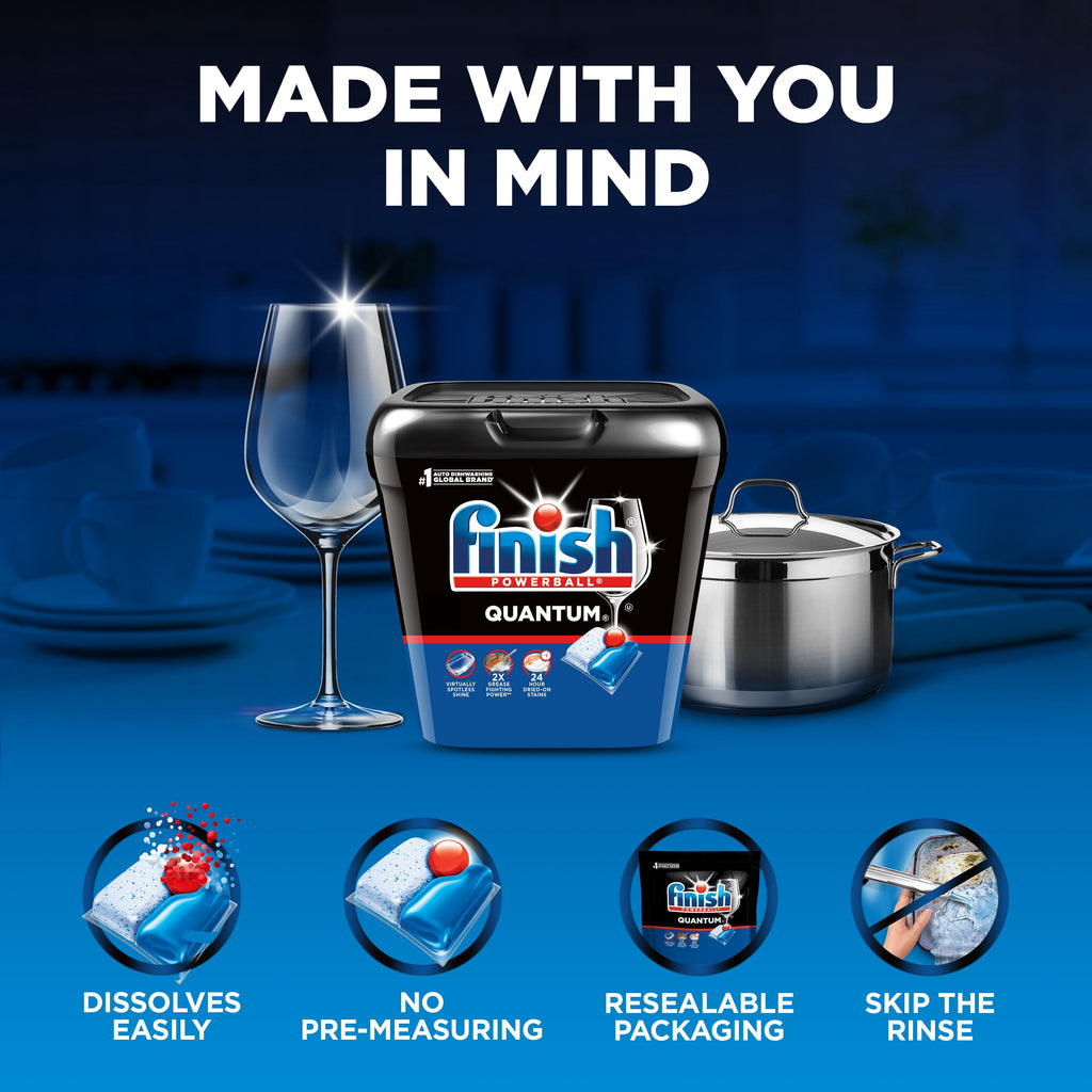 Finish Quantum Dishwasher Pods, No Pre-Rinse Dishwasher Detergent Tabs Soap, Advanced Clean, 45 Count