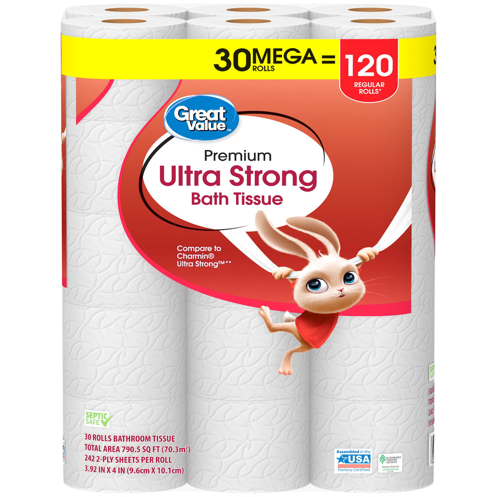 Great Value Ultra Strong 2-Ply Toilet Paper, 6 Mega Rolls, Compare to Charmin® Ultra Strong™