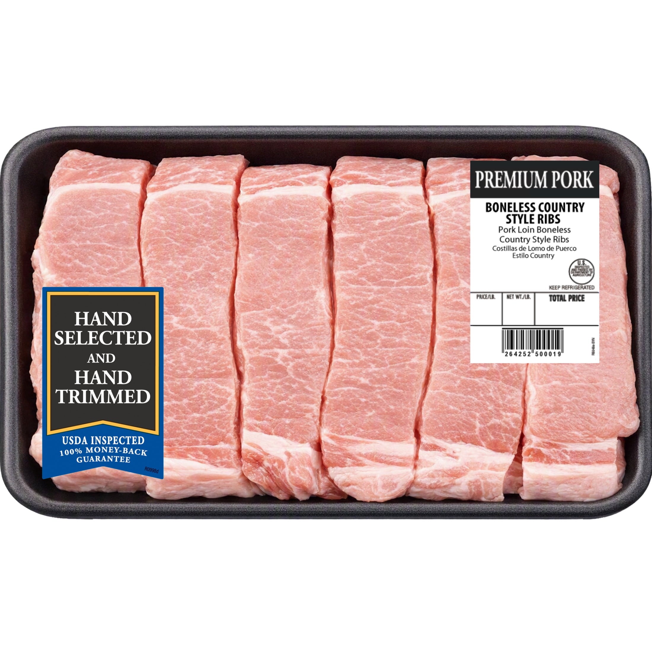 Pork Country Style Ribs Boneless, 6 count, 1.241 - 2.07 lb Tray