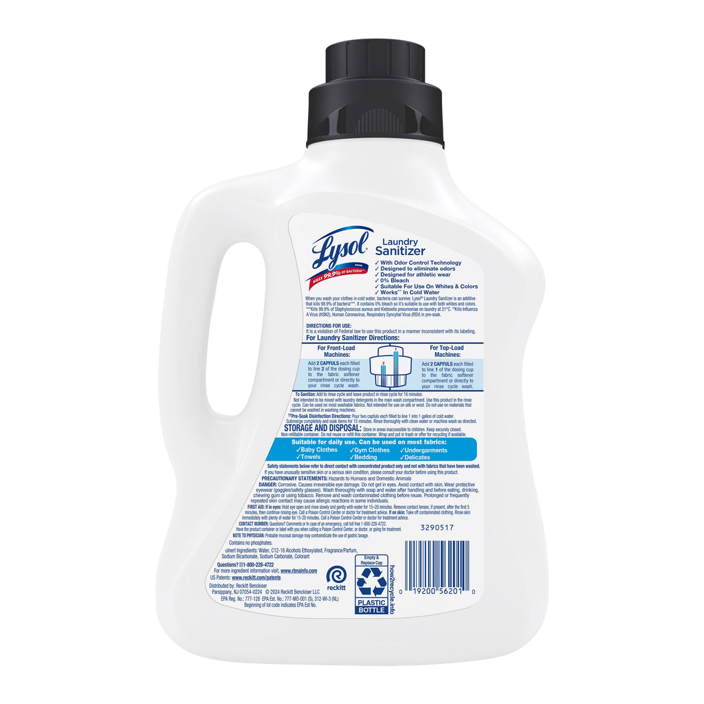 Lysol Tough Odor Eliminator Laundry Sanitizer Additive, 0% Bleach, Eliminates Odor Causing Bacteria, 41 fl oz