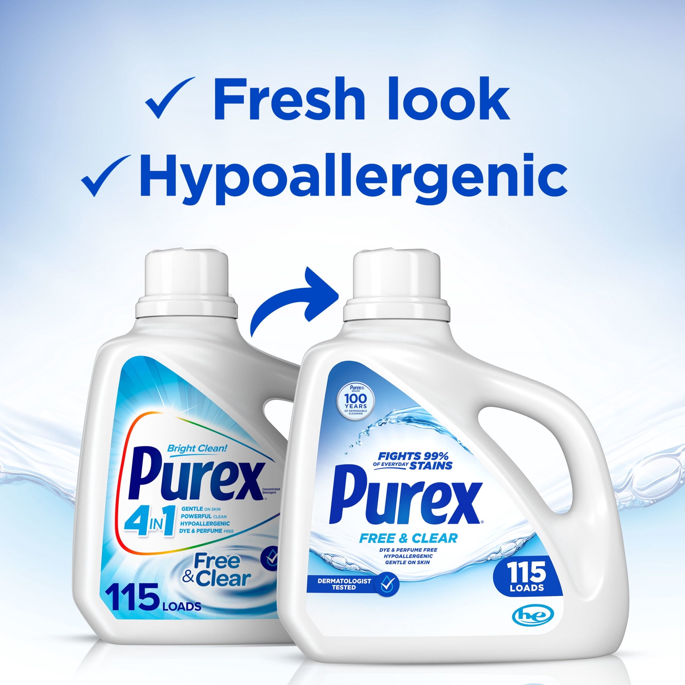 Purex Free & Clear Liquid Detergent, Sensitive Skin, 150 fl oz, 115 loads
