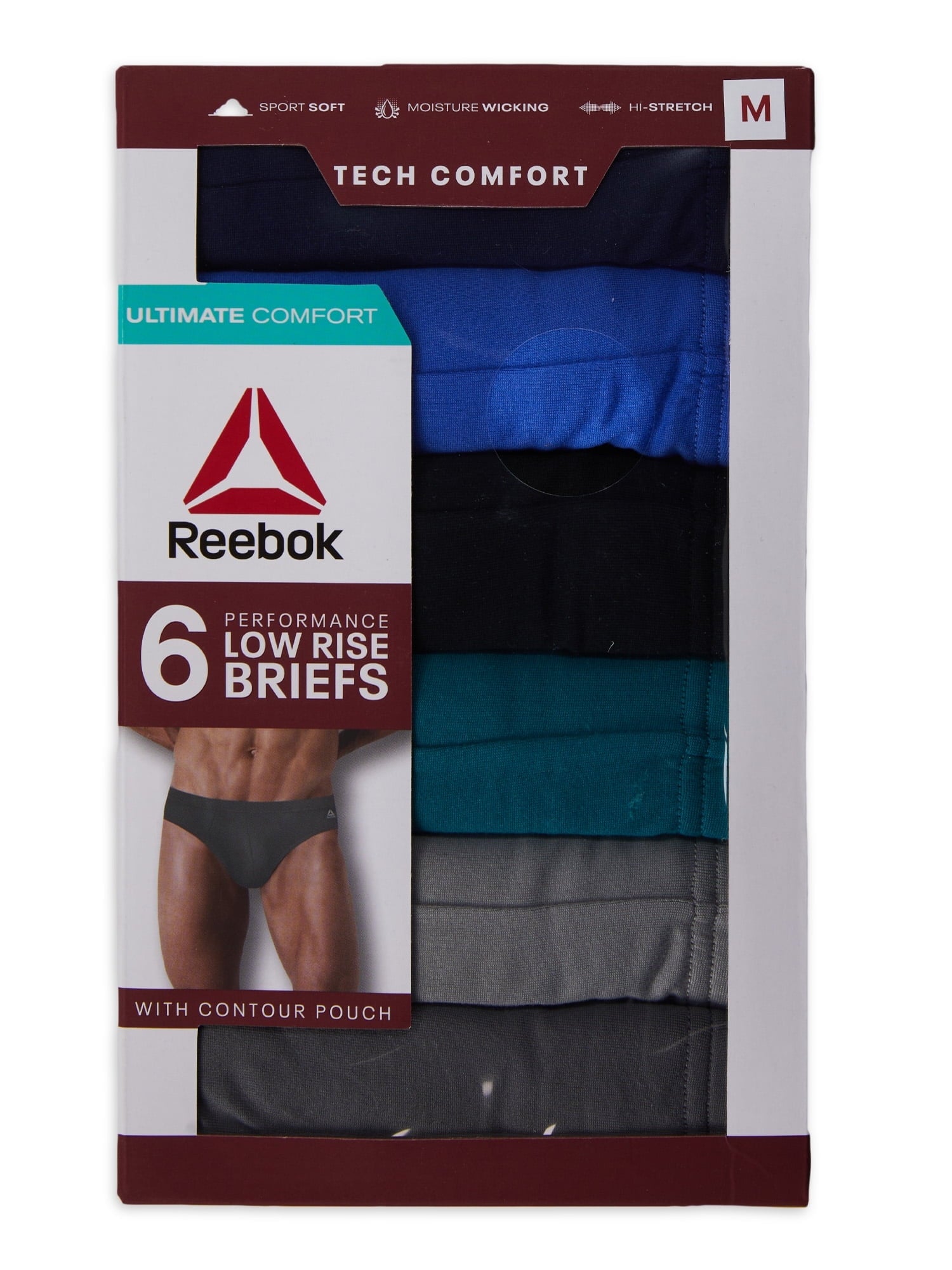 Reebok Men’s Underwear Tech Comfort Performance Low Rise Briefs, Underpants, 6-pack