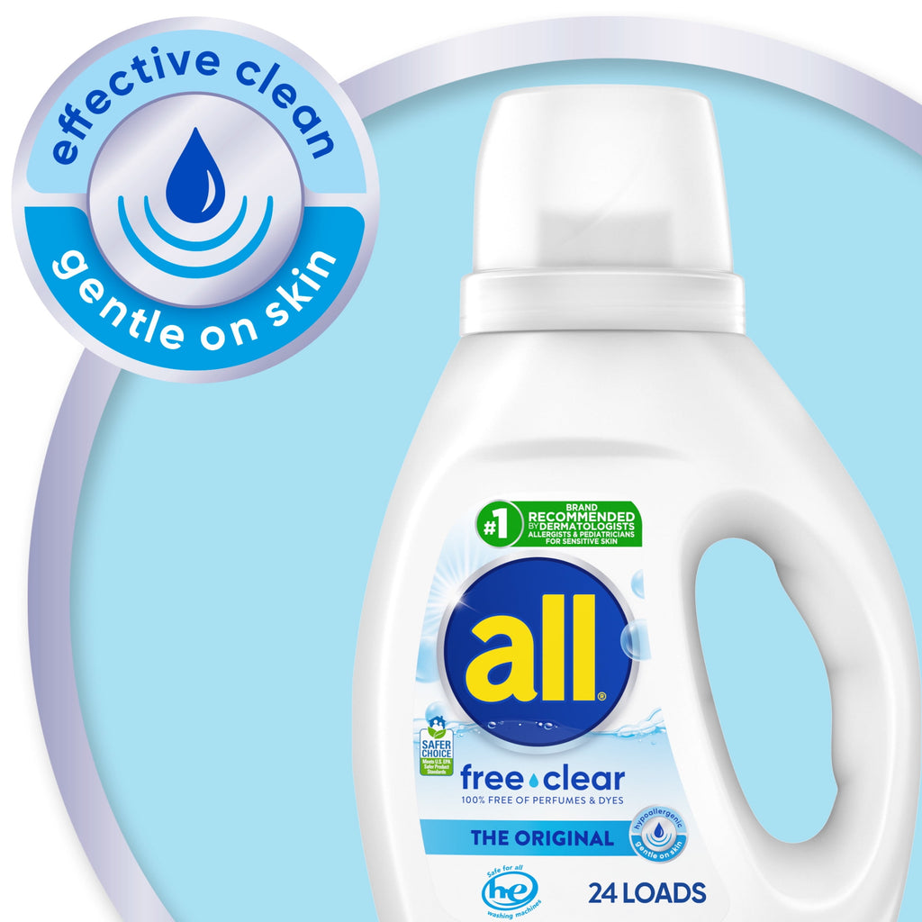 all Free Clear Liquid Laundry Detergent, 30 oz, 24 Loads