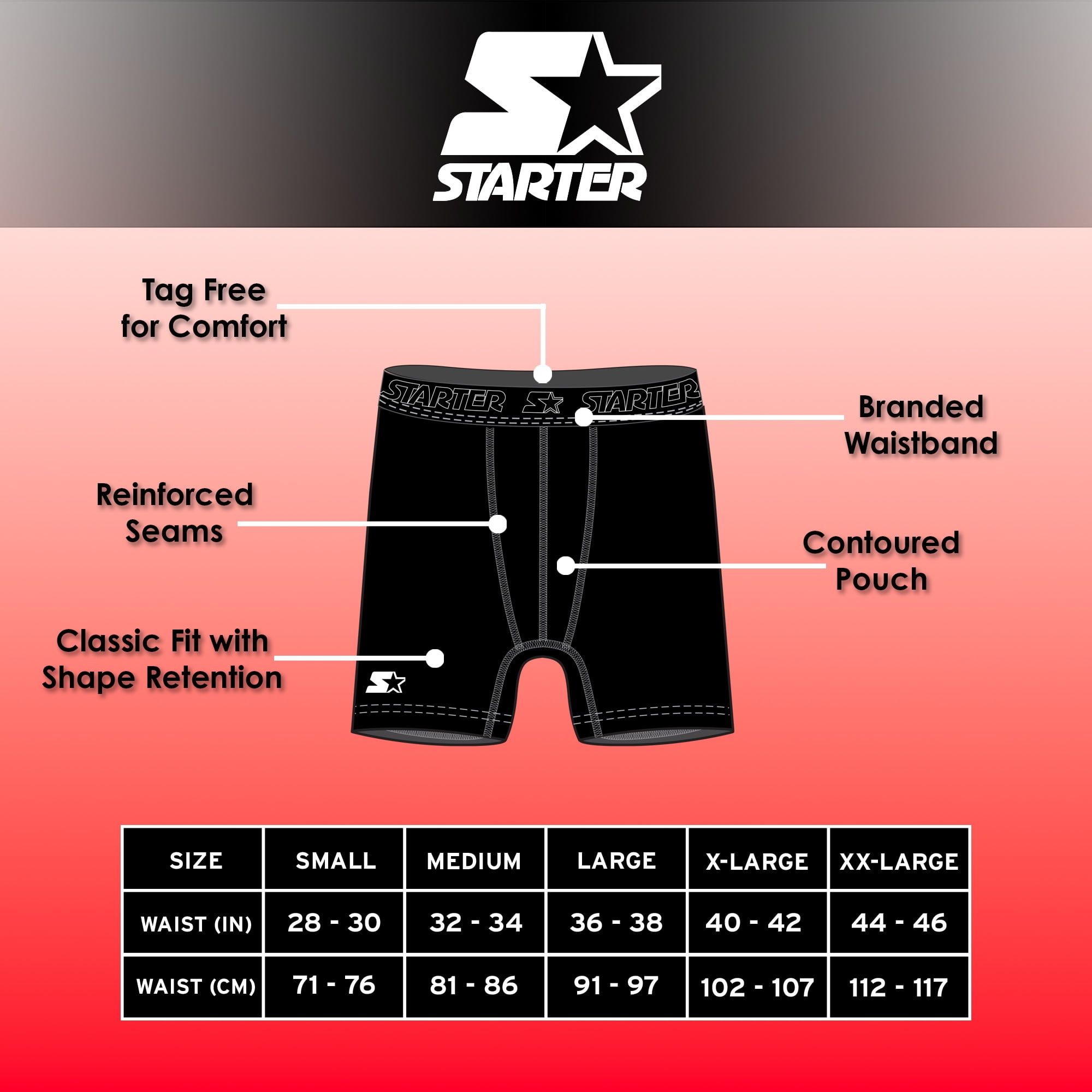 Starter Men's and Big Men’s Stretch Cotton Boxer Briefs, 6-Pack, Sizes S-5X