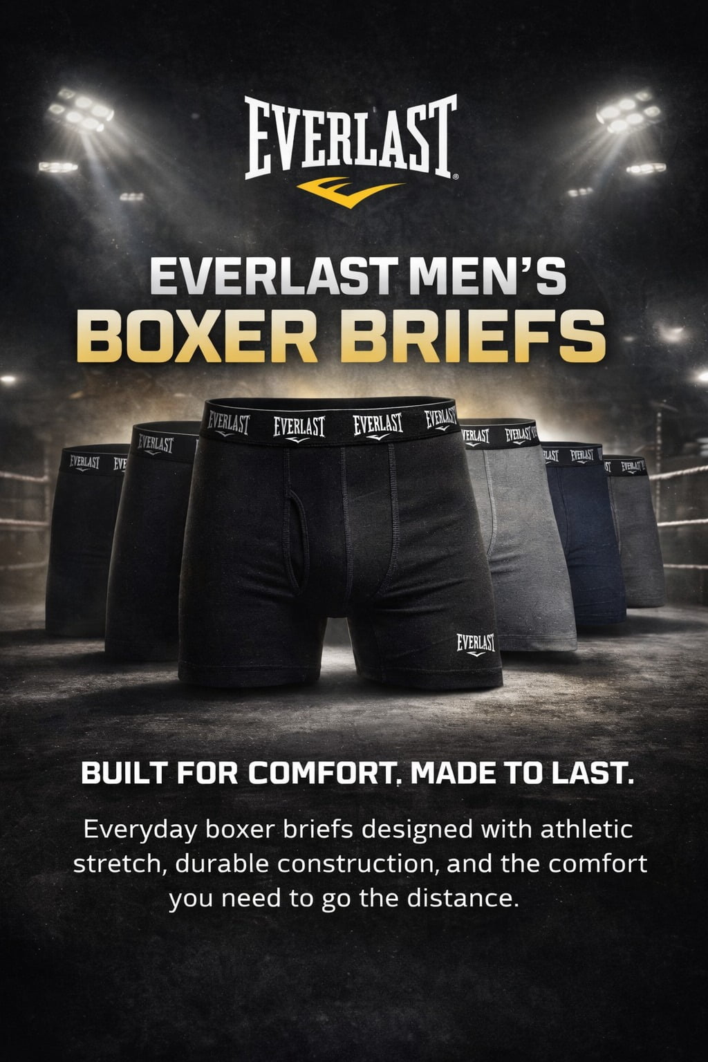 Everlast Men's Performance Underwear Stretch Boxer Briefs with Fly, 6-Pack