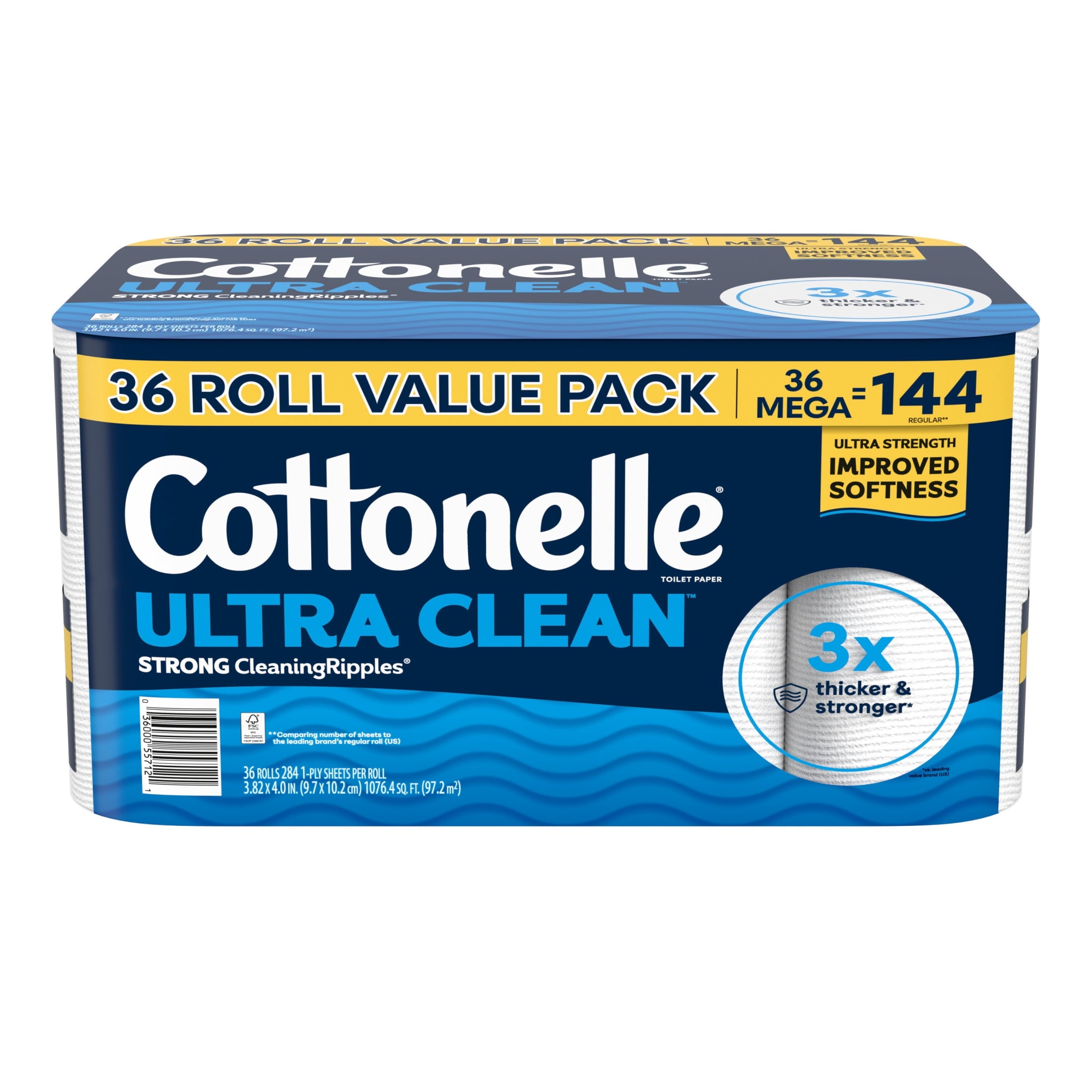 Cottonelle Ultra Clean Toilet Paper, Strong Toilet Tissue, 12 Mega Rolls