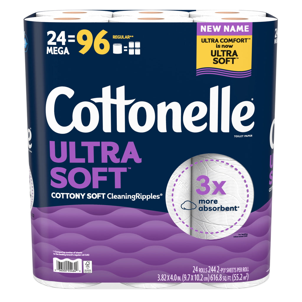 Cottonelle Ultra Soft Toilet Paper, Strong Toilet Tissue, 12 Mega Rolls