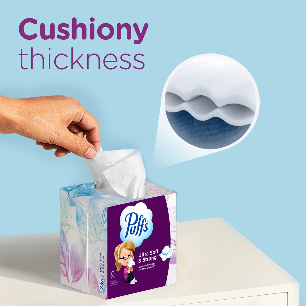 Puffs Ultra Soft Facial Tissues, Back-to-School Exclusive, 4 Rectangle Boxes, 124 Facial Tissues Per Box