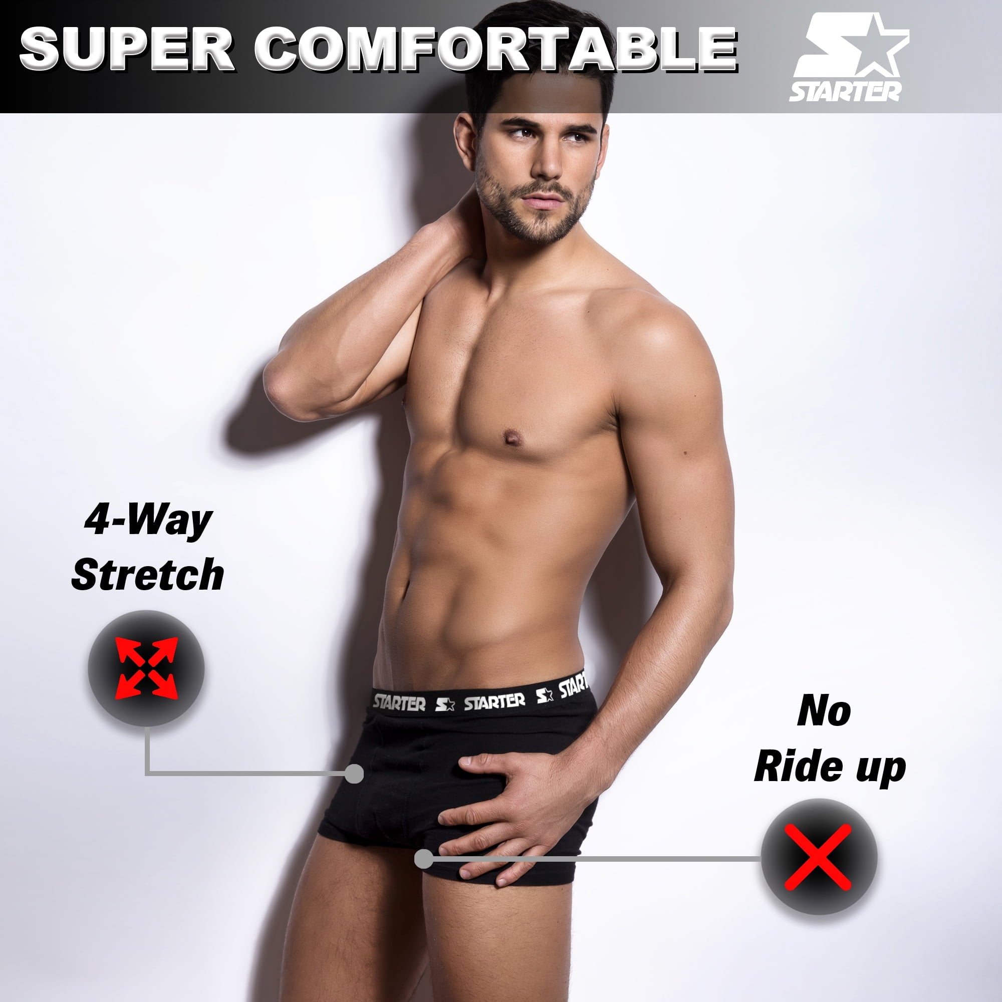 Starter Men’s Trunks Breathable Cotton Underwear Boxers for Men, Black XL 6-Pack