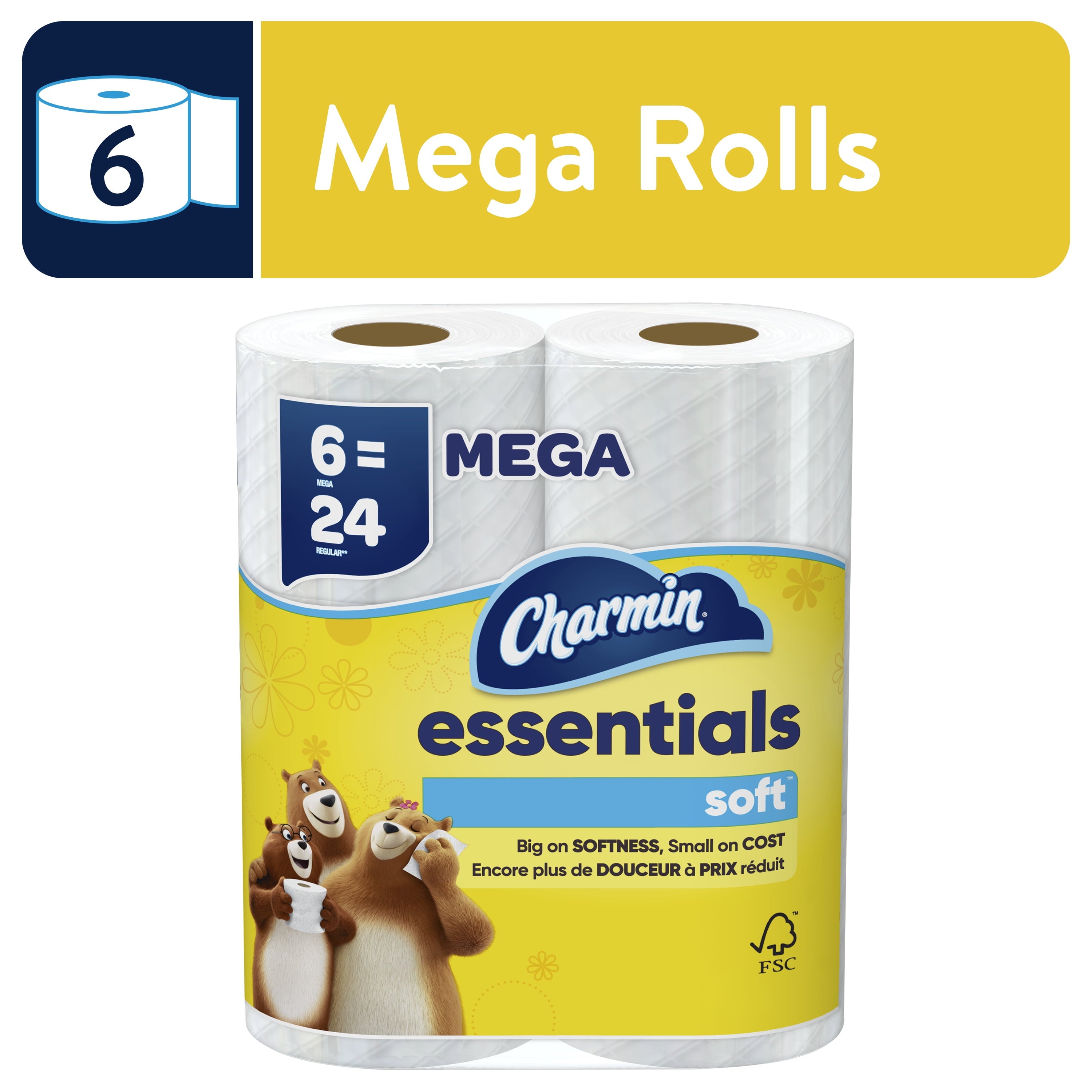 Charmin Essentials Soft Toilet Paper 12 Mega Rolls, 330 Sheets Per Roll