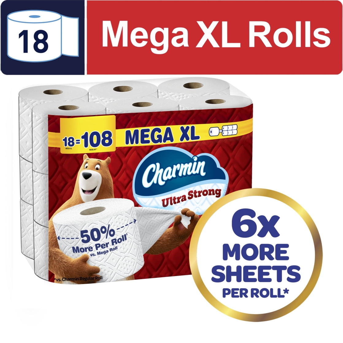 Charmin Ultra Strong Toilet Paper 24 Mega XL Rolls, 330 Sheets Per Roll