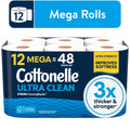 Cottonelle Ultra Clean Toilet Paper, Strong Toilet Tissue, 12 Mega Rolls