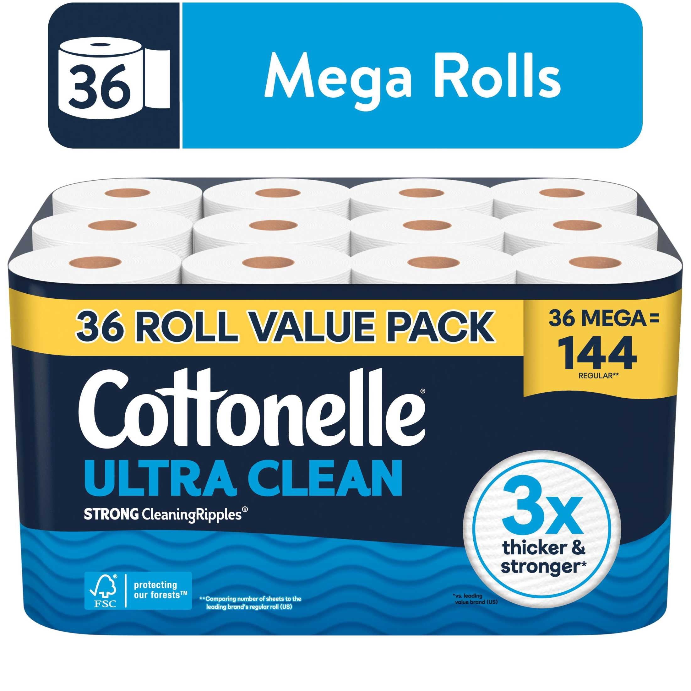 Cottonelle Ultra Clean Toilet Paper, Strong Toilet Tissue, 12 Mega Rolls