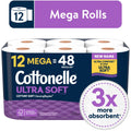 Cottonelle Ultra Soft Toilet Paper, Strong Toilet Tissue, 12 Mega Rolls