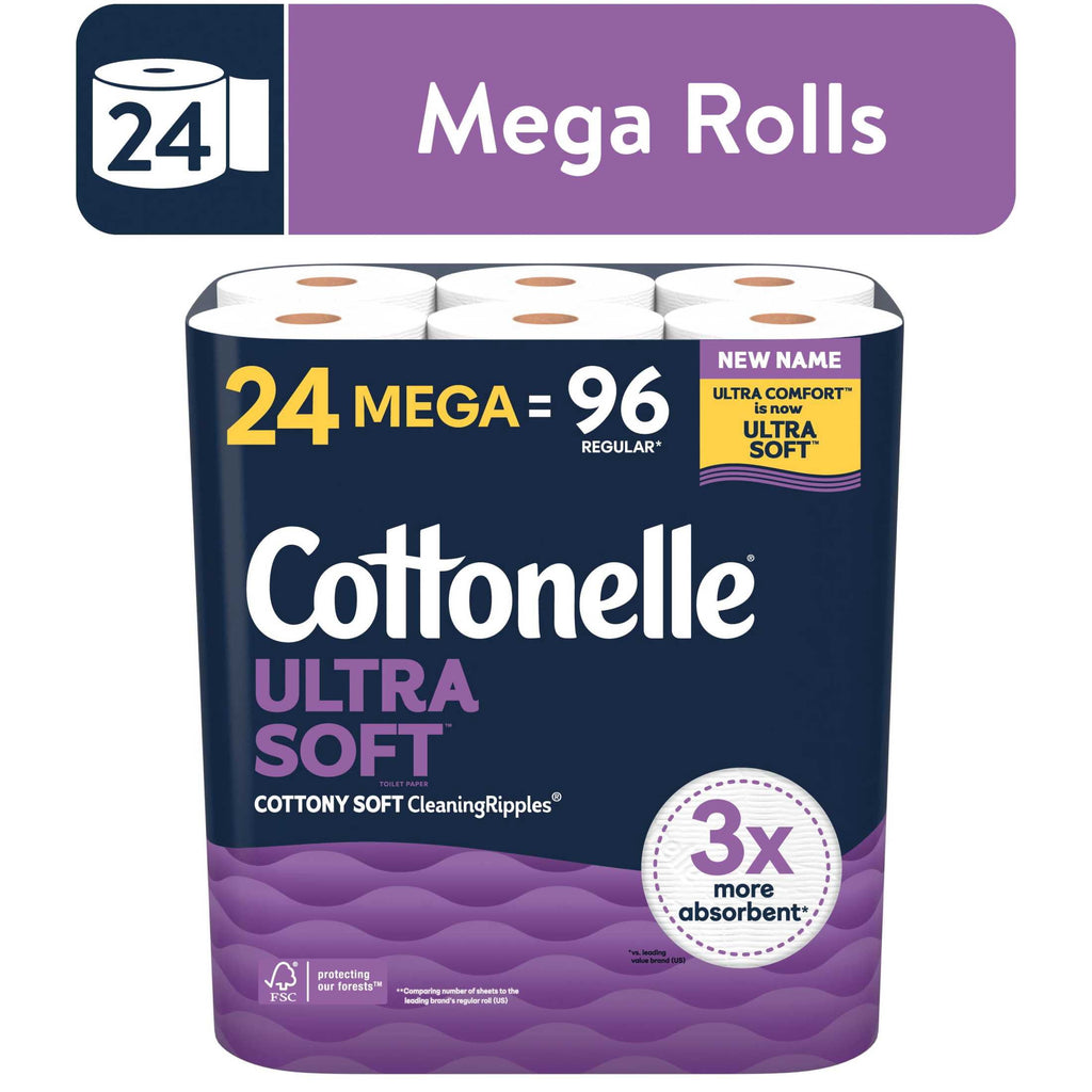 Cottonelle Ultra Soft Toilet Paper, Strong Toilet Tissue, 12 Mega Rolls