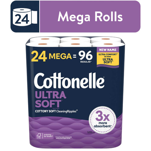 Cottonelle Ultra Soft Toilet Paper, Strong Toilet Tissue, 12 Mega Rolls