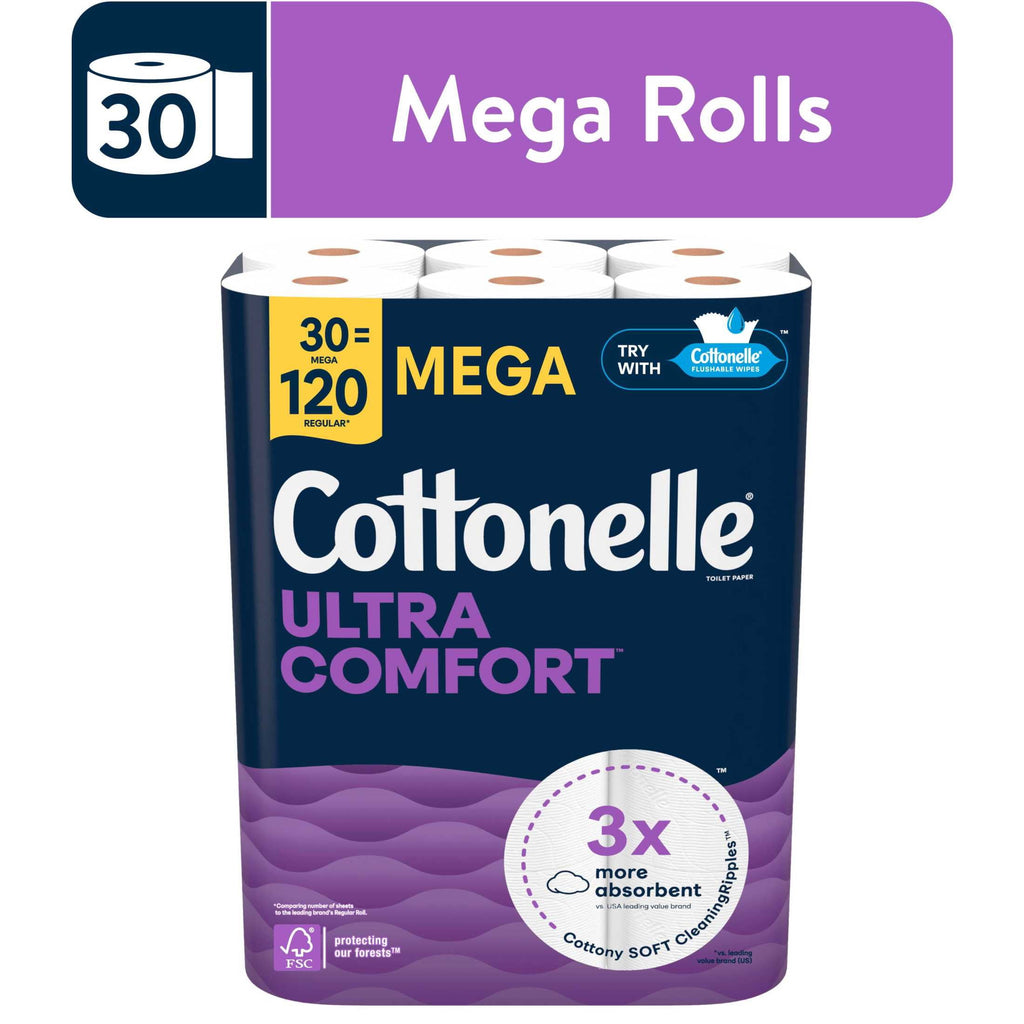 Cottonelle Ultra Soft Toilet Paper, Strong Toilet Tissue, 12 Mega Rolls