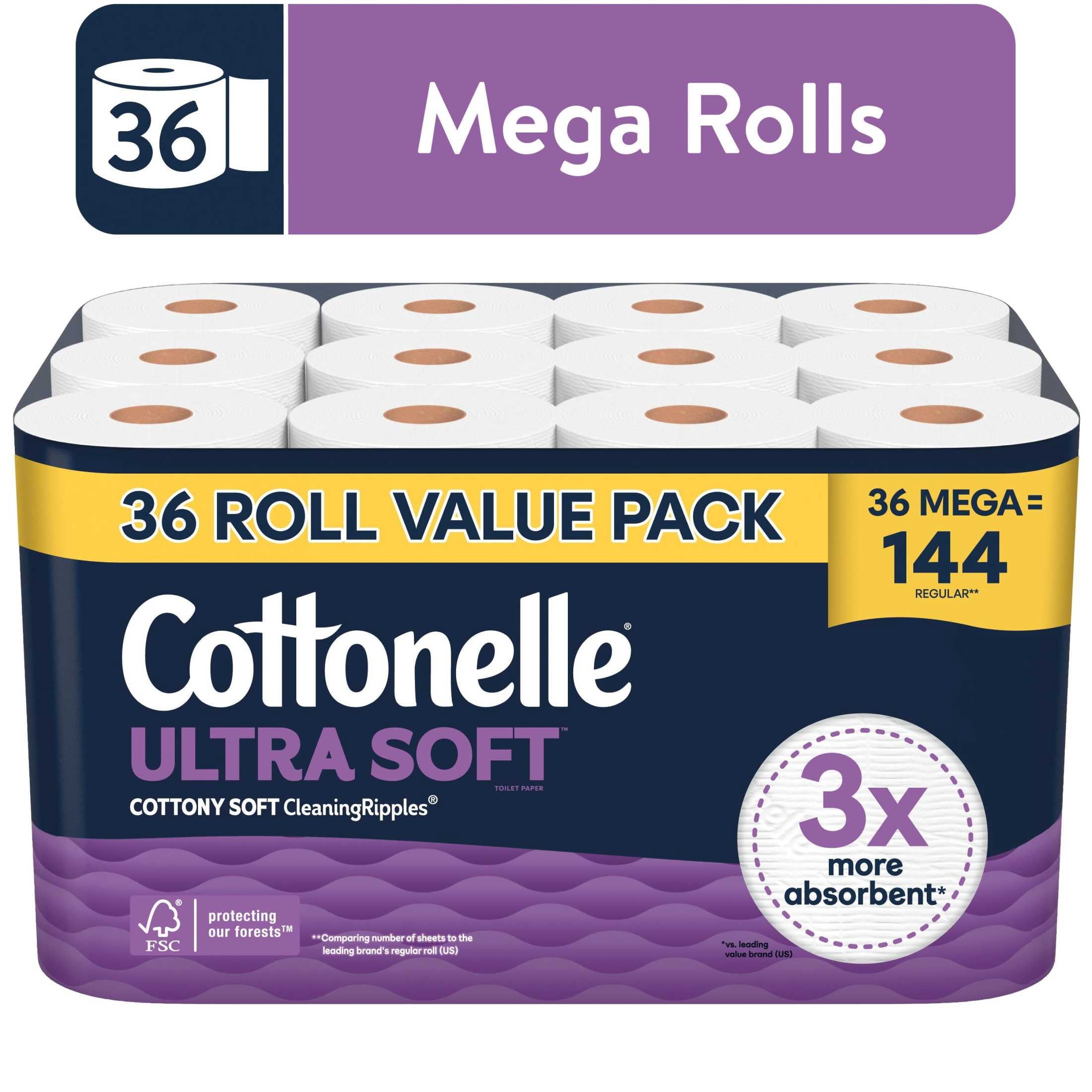 Cottonelle Ultra Soft Toilet Paper, Strong Toilet Tissue, 12 Mega Rolls