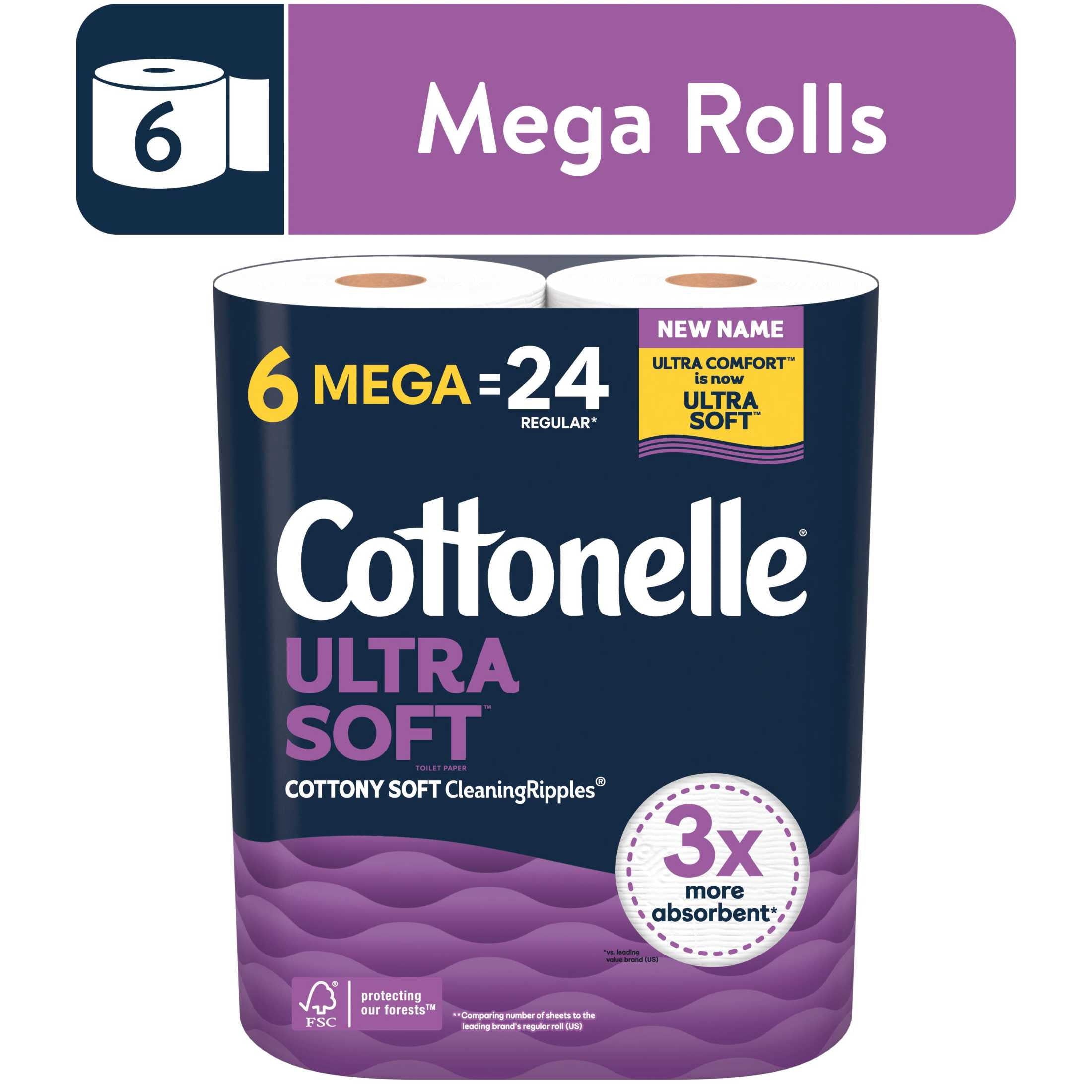 Cottonelle Ultra Soft Toilet Paper, Strong Toilet Tissue, 12 Mega Rolls