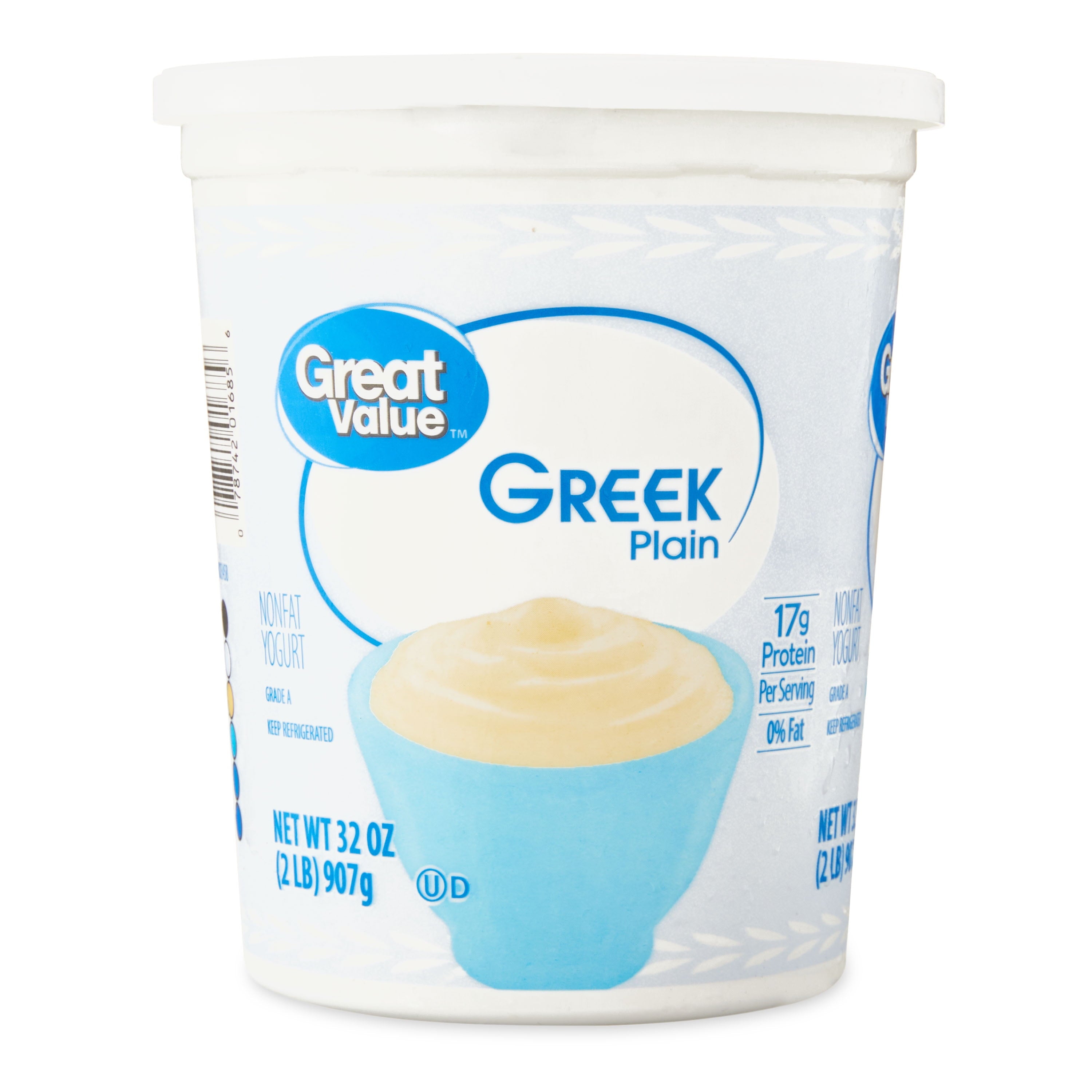 Great Value Greek Plain Nonfat Yogurt, 32 oz, Tub
