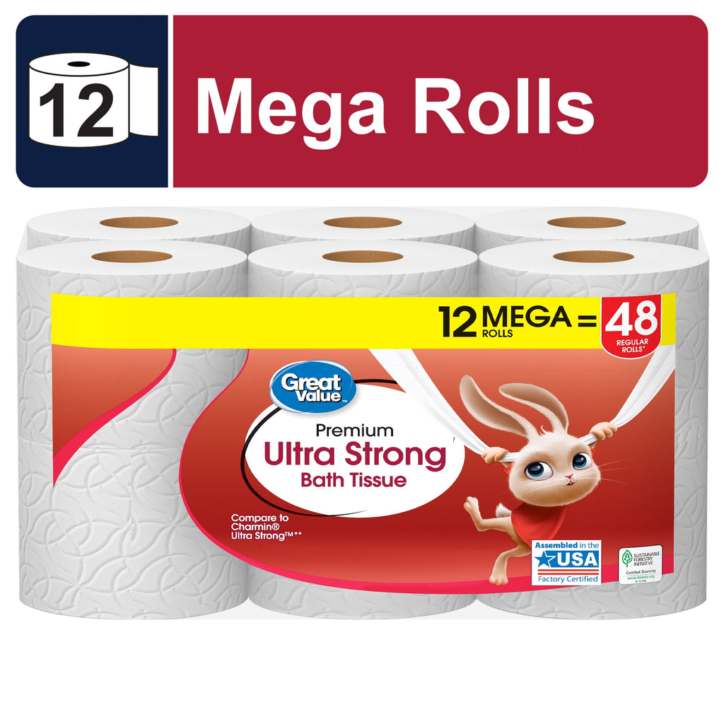 Great Value Ultra Strong 2-Ply Toilet Paper, 6 Mega Rolls, Compare to Charmin® Ultra Strong™